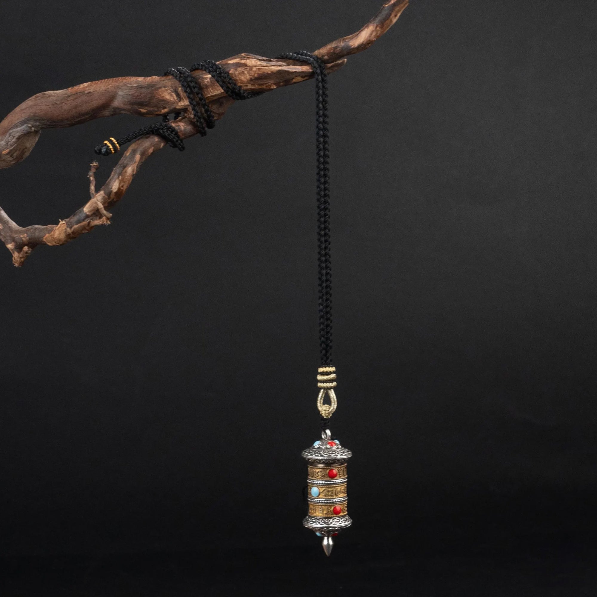 Handwoven Tibetan Necklace with Rotating Prayer Wheel, Adjustable Career Wealth Protection Amulet, Meaningful Gift for Family