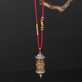 Handwoven Tibetan Buddhist Necklace, Adjustable Cord with Rotating Prayer Wheel & Lucky Knots, Spiritual Gift for Family