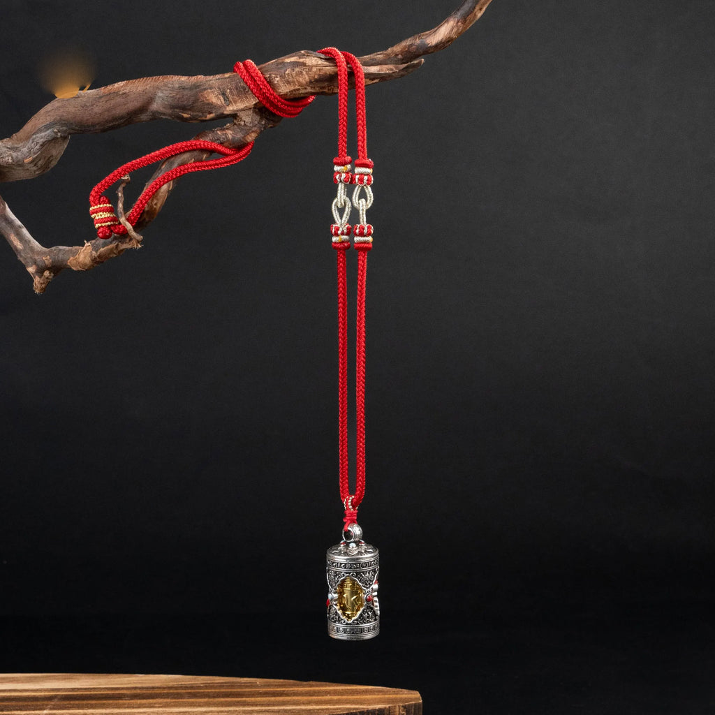 Tibetan Buddhist Gau Box Necklace, Handwoven Everlasting Adjustable Cord, Personal Prayer Wheel Amulet for Protection