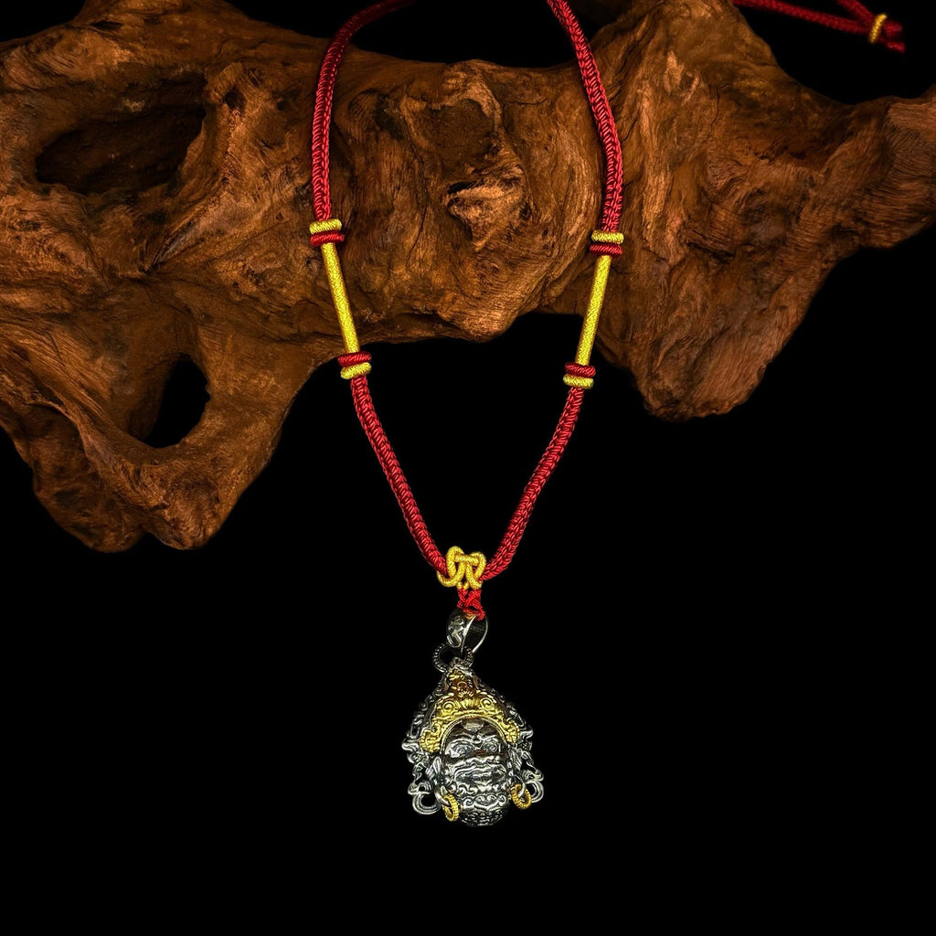 Handcrafted Adjustable Soaring Necklace with Tibetan Silver Yellow Wealth Deity Buddha Head Pendant – A Spiritual Gift of Tibetan Buddhism