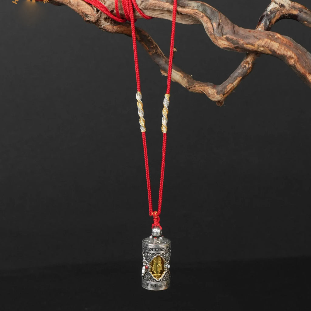 Handwoven Tibetan Buddhist Adjustable Necklace, Red Lucky Knot & Mantra Pendant, Spiritual Gift for Protection and Success