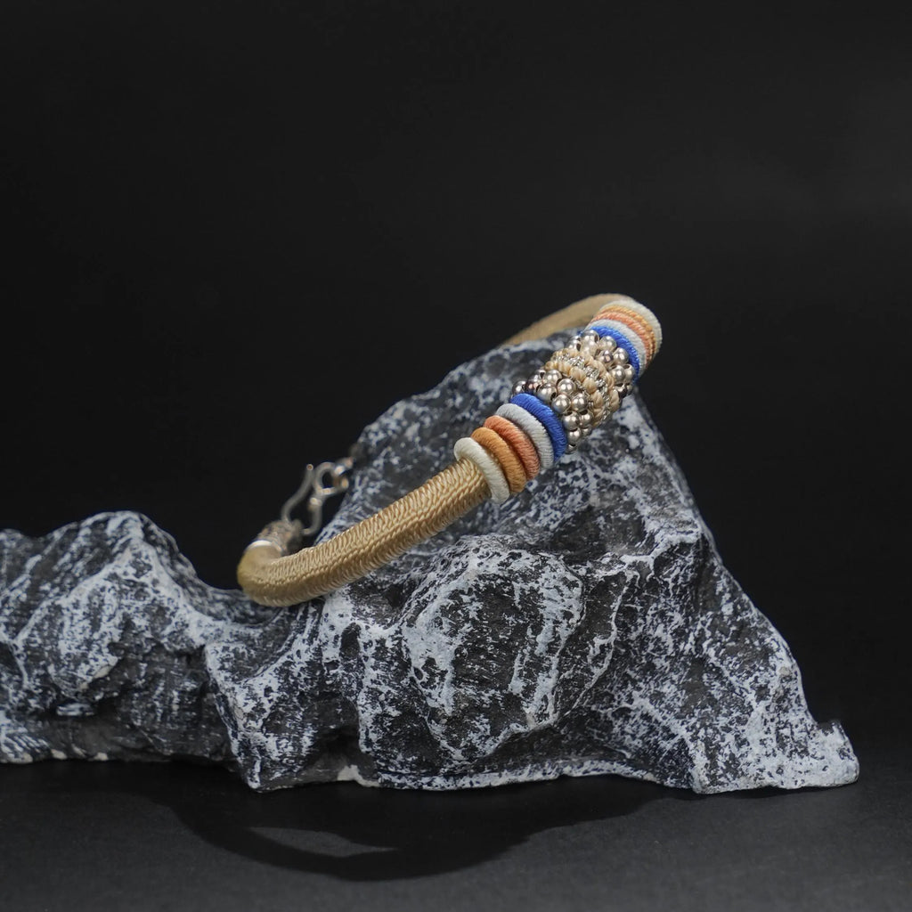 Handmade Tibetan Lucky Knot Bracelet, 925 Silver Clasp, Adjustable Spiritual Protection Amulet for Men & Women, Earthy Energy Jewelry