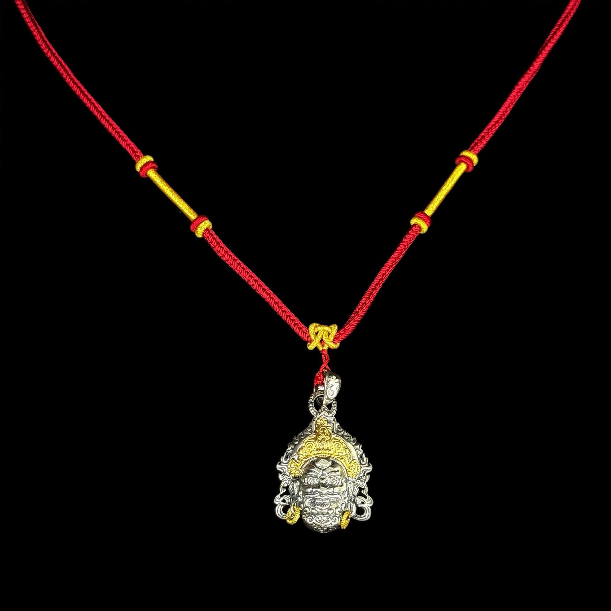 Handcrafted Adjustable Soaring Necklace with Tibetan Silver Yellow Wealth Deity Buddha Head Pendant – A Spiritual Gift of Tibetan Buddhism