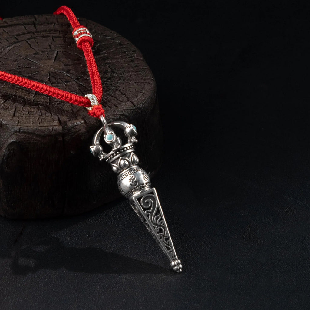 Tibetan Vajra Prayer Wheel Necklace, Handwoven Fortune Longevity Cord, Adjustable Career Wealth Protection Amulet Gift