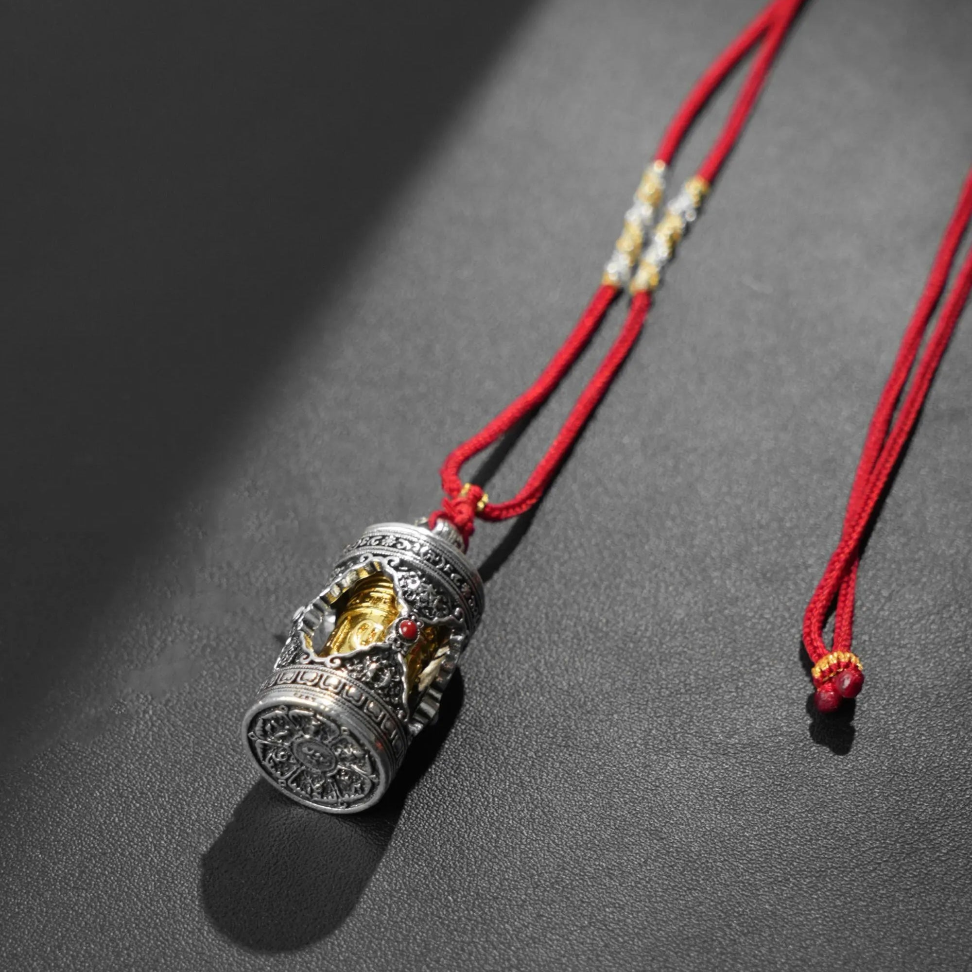 Handwoven Tibetan Buddhist Adjustable Necklace, Red Lucky Knot & Mantra Pendant, Spiritual Gift for Protection and Success