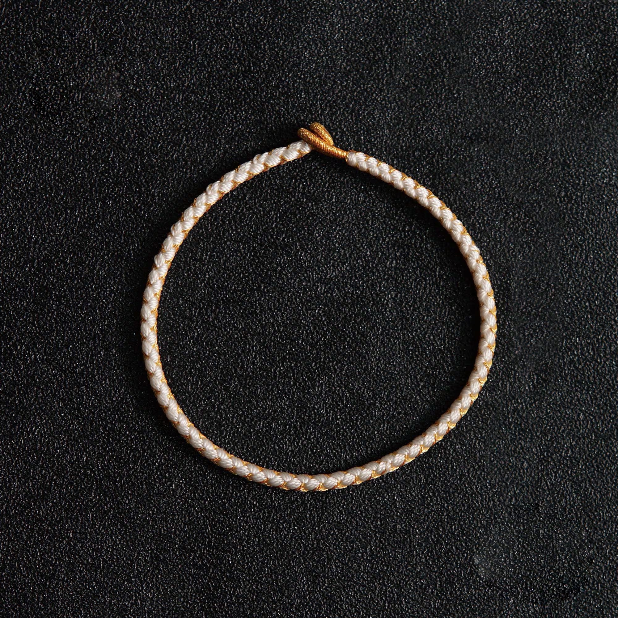 White Dragon Scale Bracelet Handwoven - Platinum Color Rope Cord, Minimalist Jewelry for Daily Wear