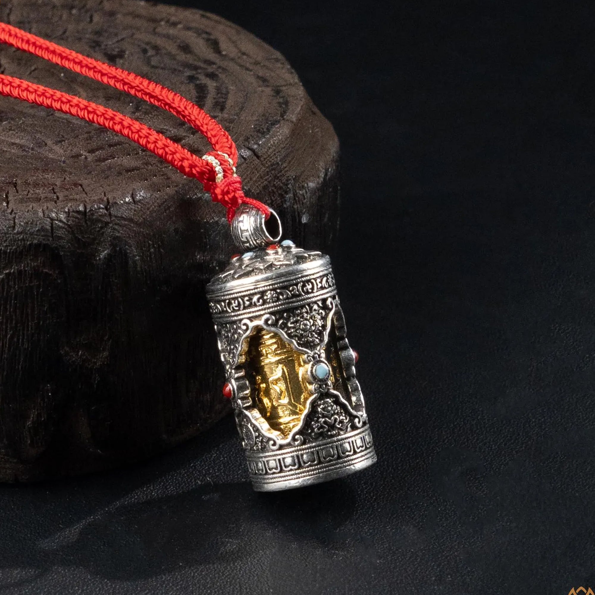 Tibetan Buddhist Gau Box Necklace, Handwoven Everlasting Adjustable Cord, Personal Prayer Wheel Amulet for Protection