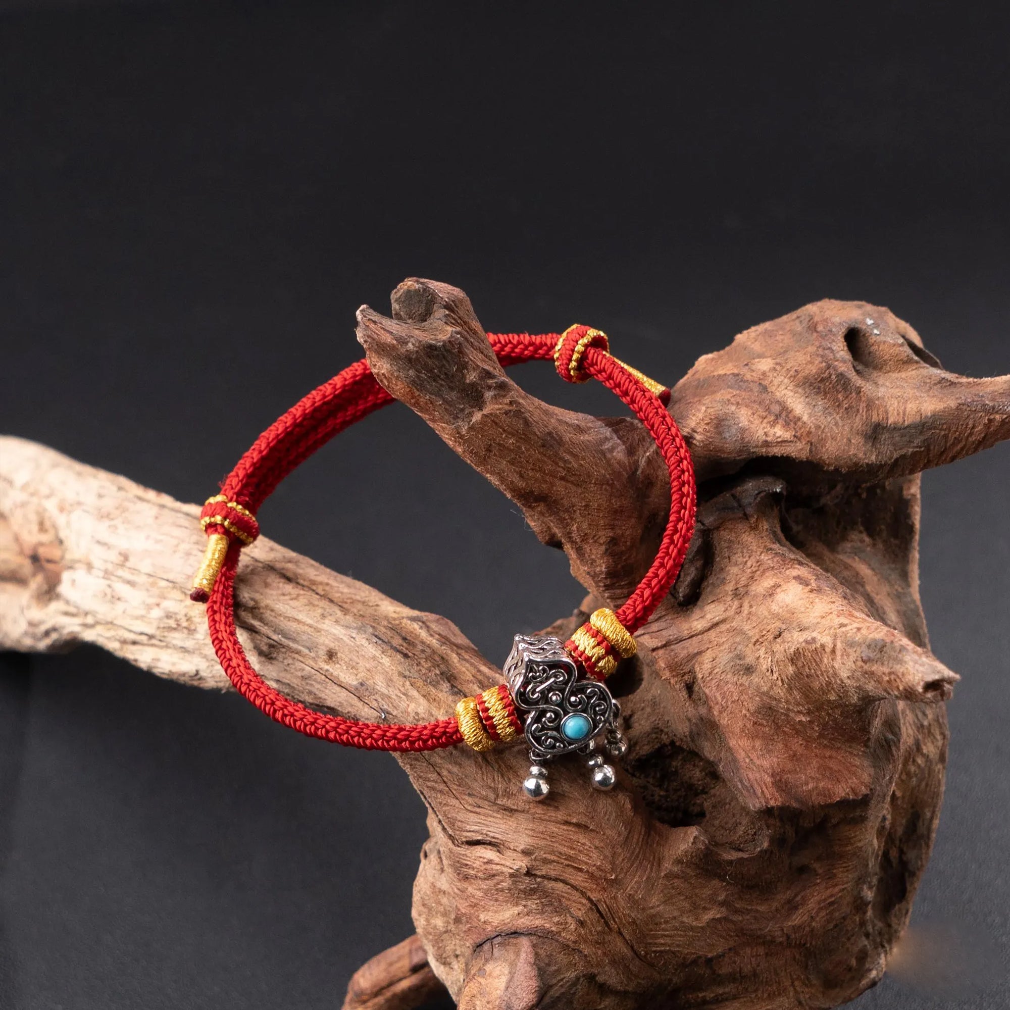 Handwoven Red String Bracelet with Tibetan Silver Gourd Amulet, Healing Energy & Protection Talisman