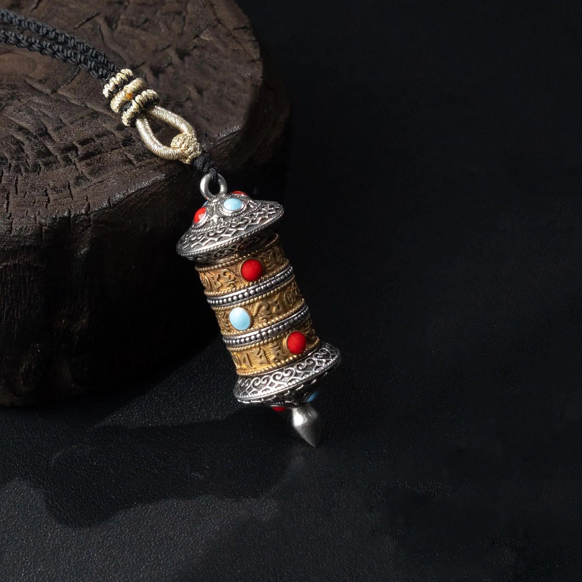 Handwoven Tibetan Necklace with Rotating Prayer Wheel, Adjustable Career Wealth Protection Amulet, Meaningful Gift for Family