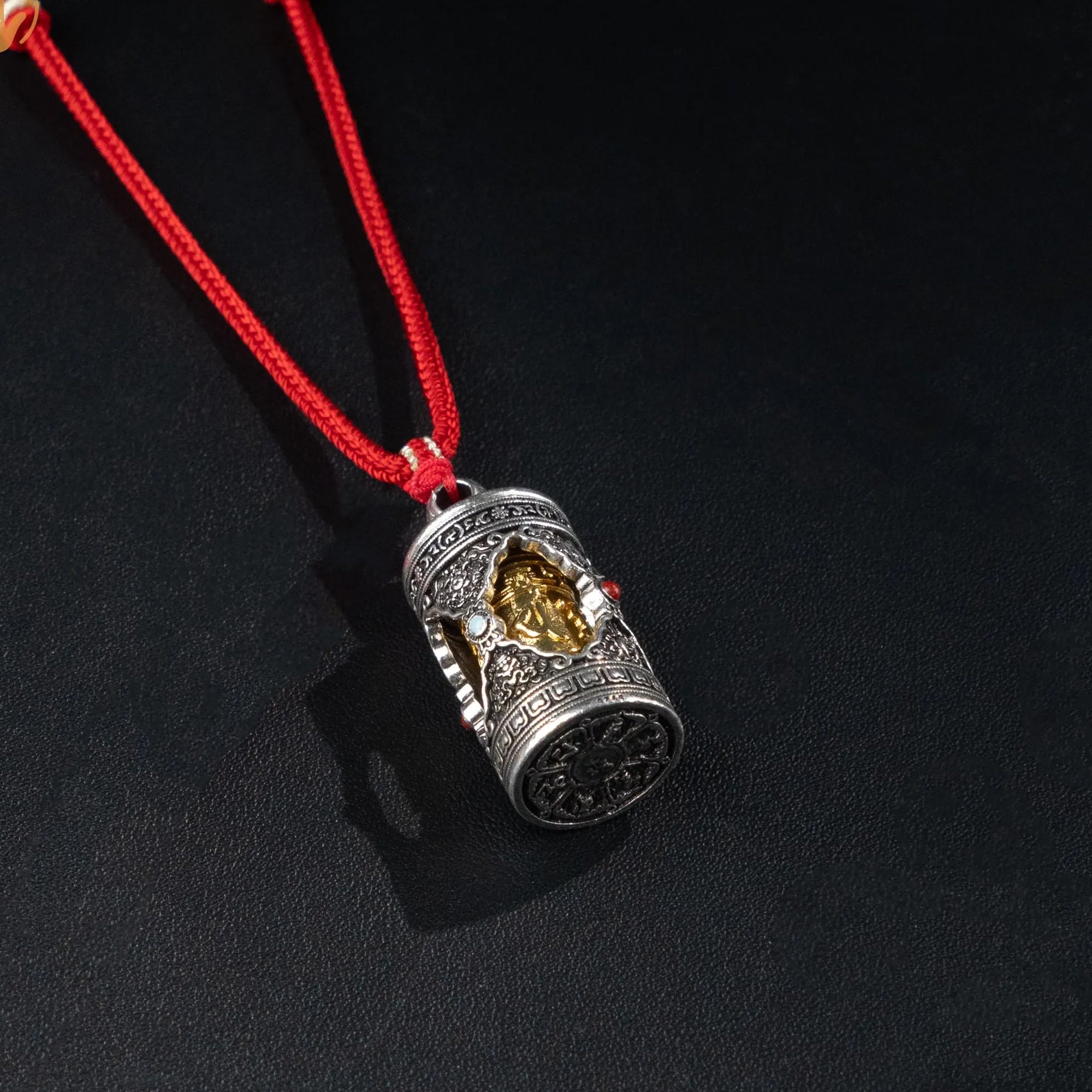 Tibetan Buddhist Gau Box Necklace, Handwoven Everlasting Adjustable Cord, Personal Prayer Wheel Amulet for Protection