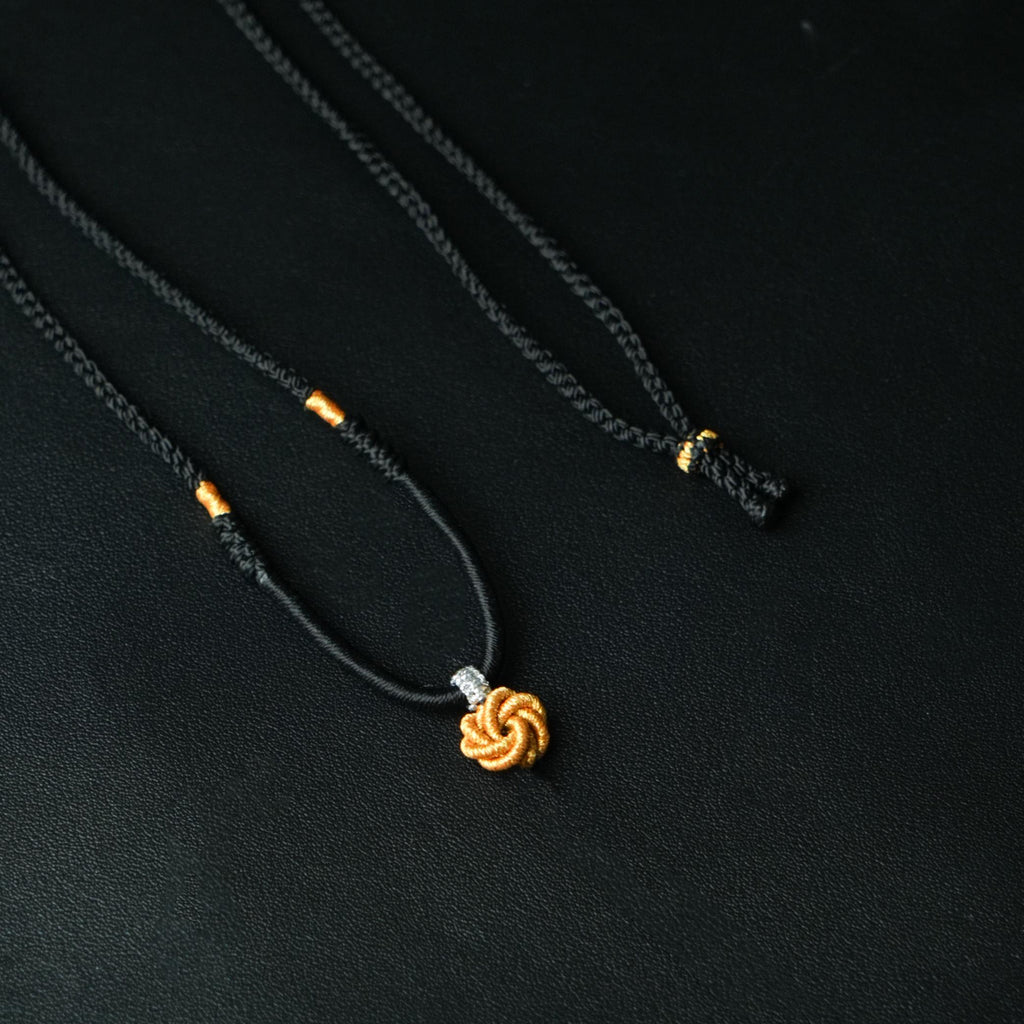 Adjustable Academic Success Charm Necklace, Handwoven Mini Vajra & Mandala Knots, Black Energy Jewelry