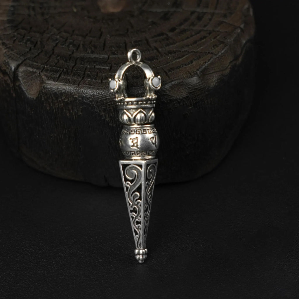 Tibetan Vajra Scepter Necklace, Handwoven Brown Adjustable Cord with Sacred Knots, Spiritual Amulet for Protection & Blessings