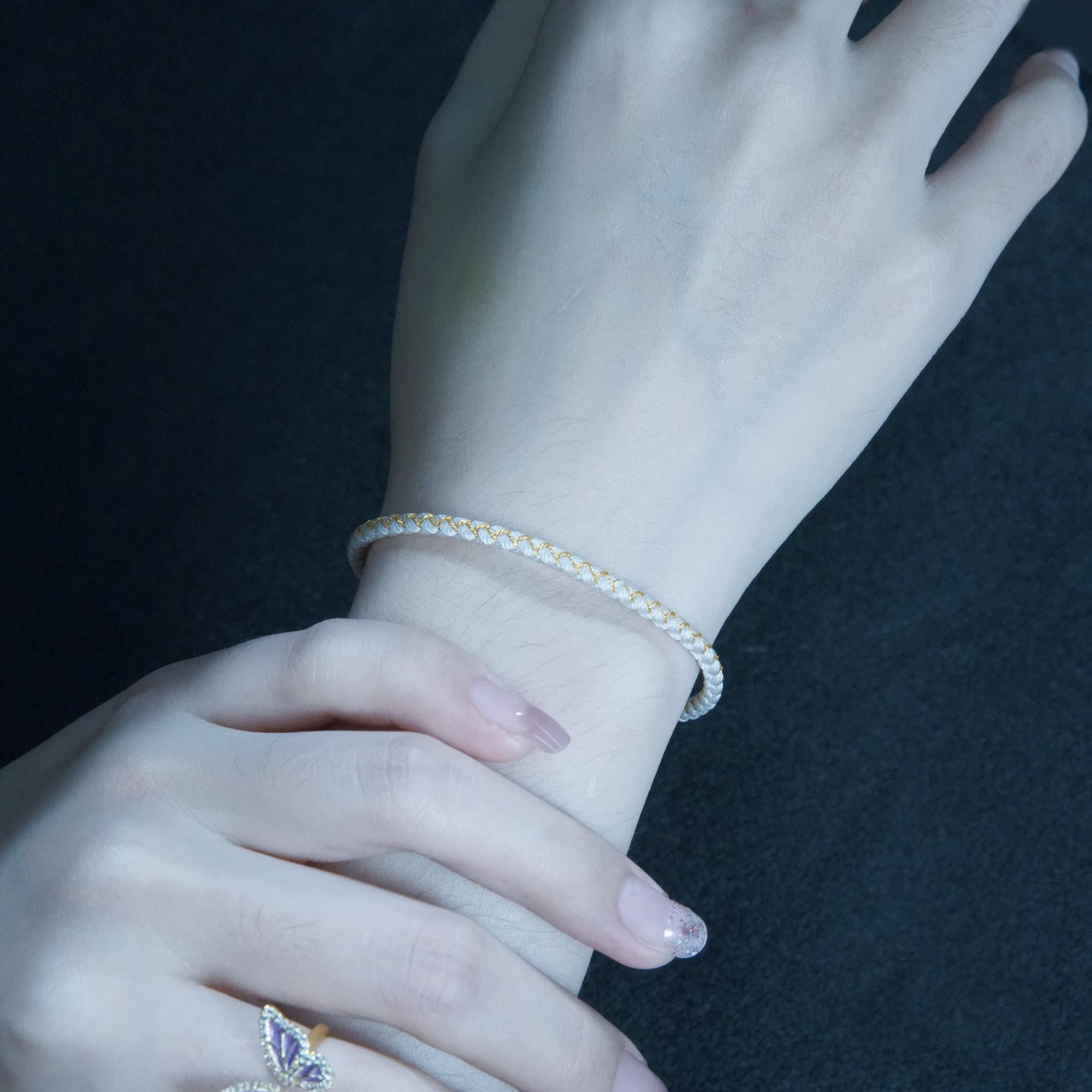 White Dragon Scale Bracelet Handwoven - Platinum Color Rope Cord, Minimalist Jewelry for Daily Wear