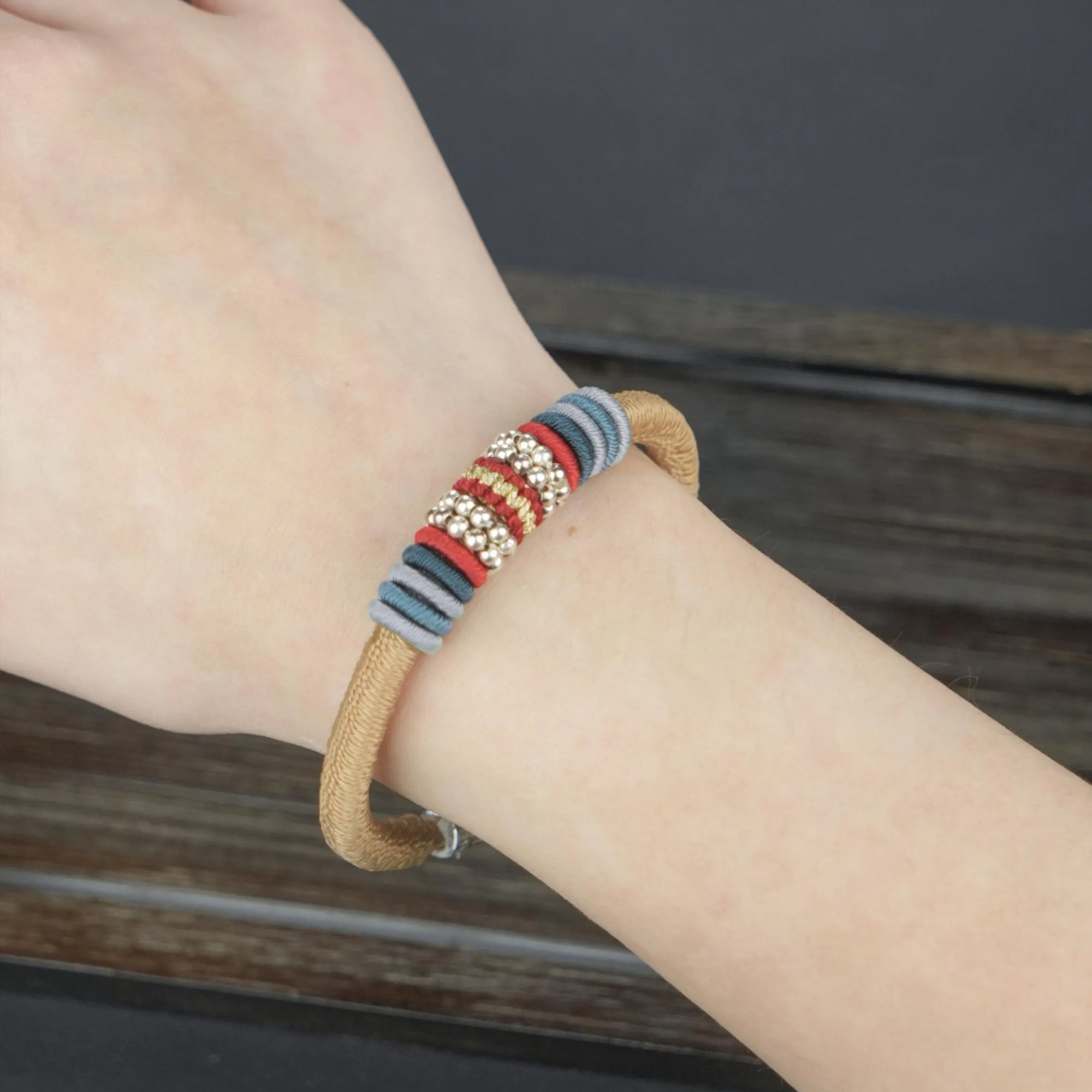 Handmade Tibetan Lucky Knot Bracelet, 925 Silver Clasp, Adjustable Spiritual Protection Amulet for Men & Women, Earthy Energy Jewelry