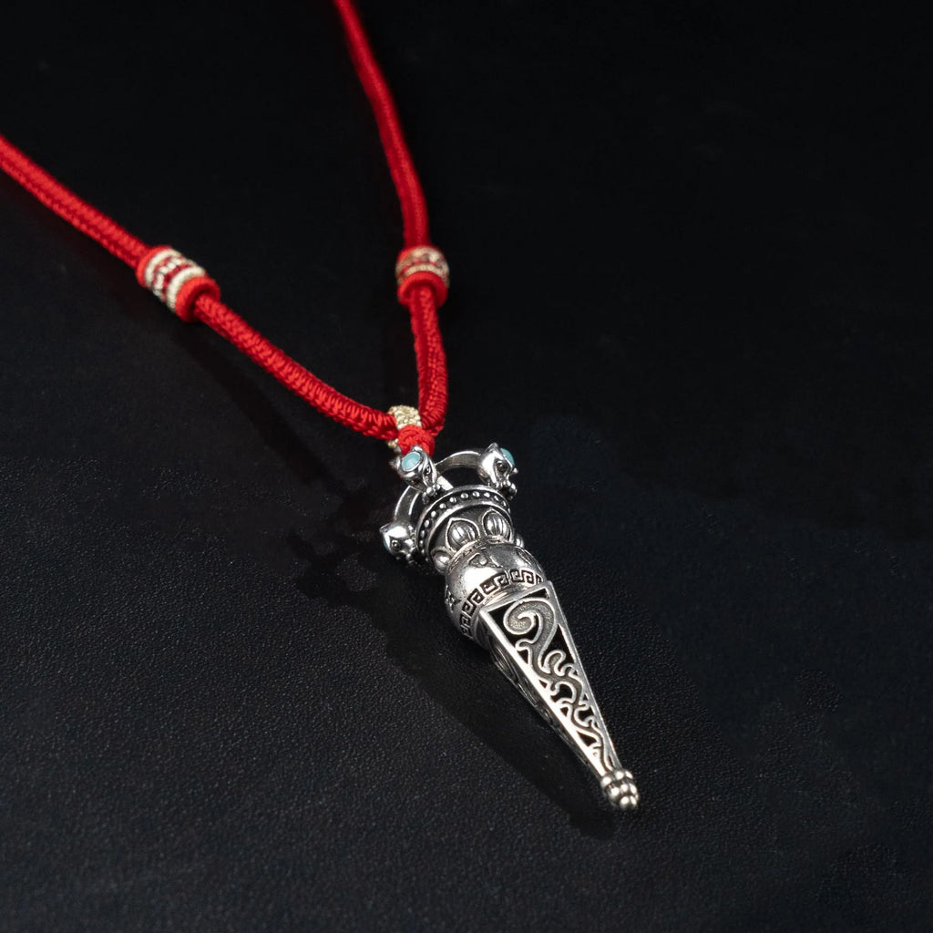 Tibetan Vajra Prayer Wheel Necklace, Handwoven Fortune Longevity Cord, Adjustable Career Wealth Protection Amulet Gift