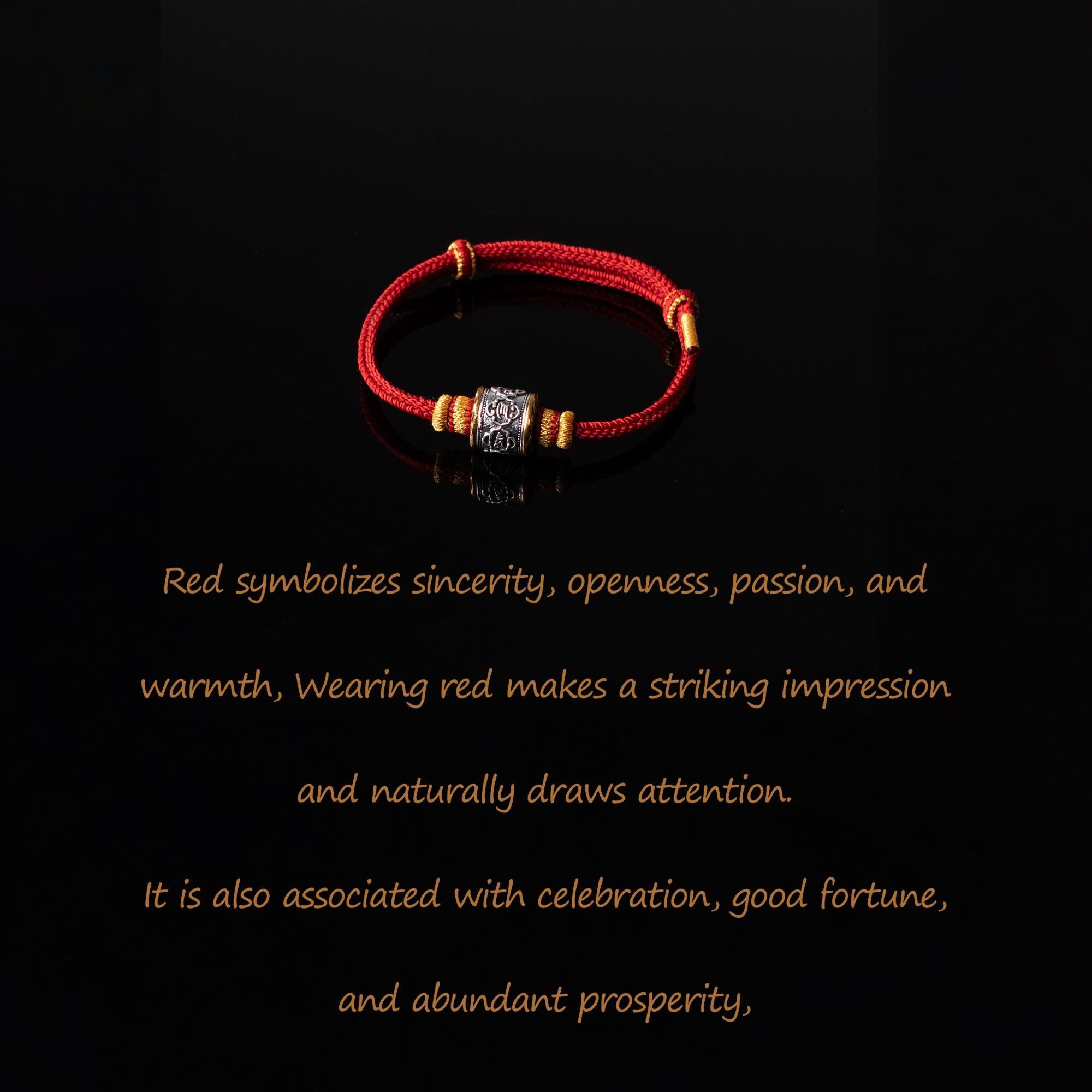 Handwoven Red String Bracelet with Six-Syllable Mantra Prayer Bead, Protection & Peace Amulet, Adjustable