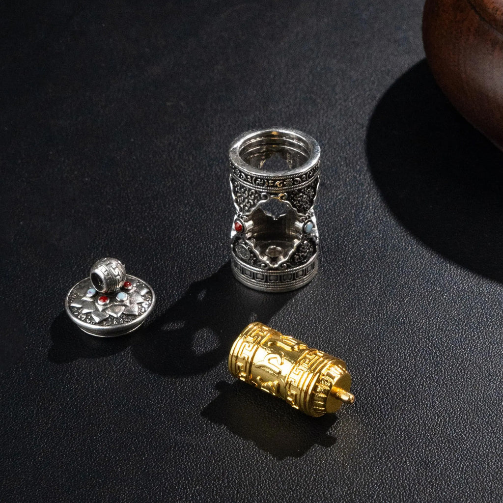 Tibetan Buddhist Gau Box Necklace, Handwoven Everlasting Adjustable Cord, Personal Prayer Wheel Amulet for Protection