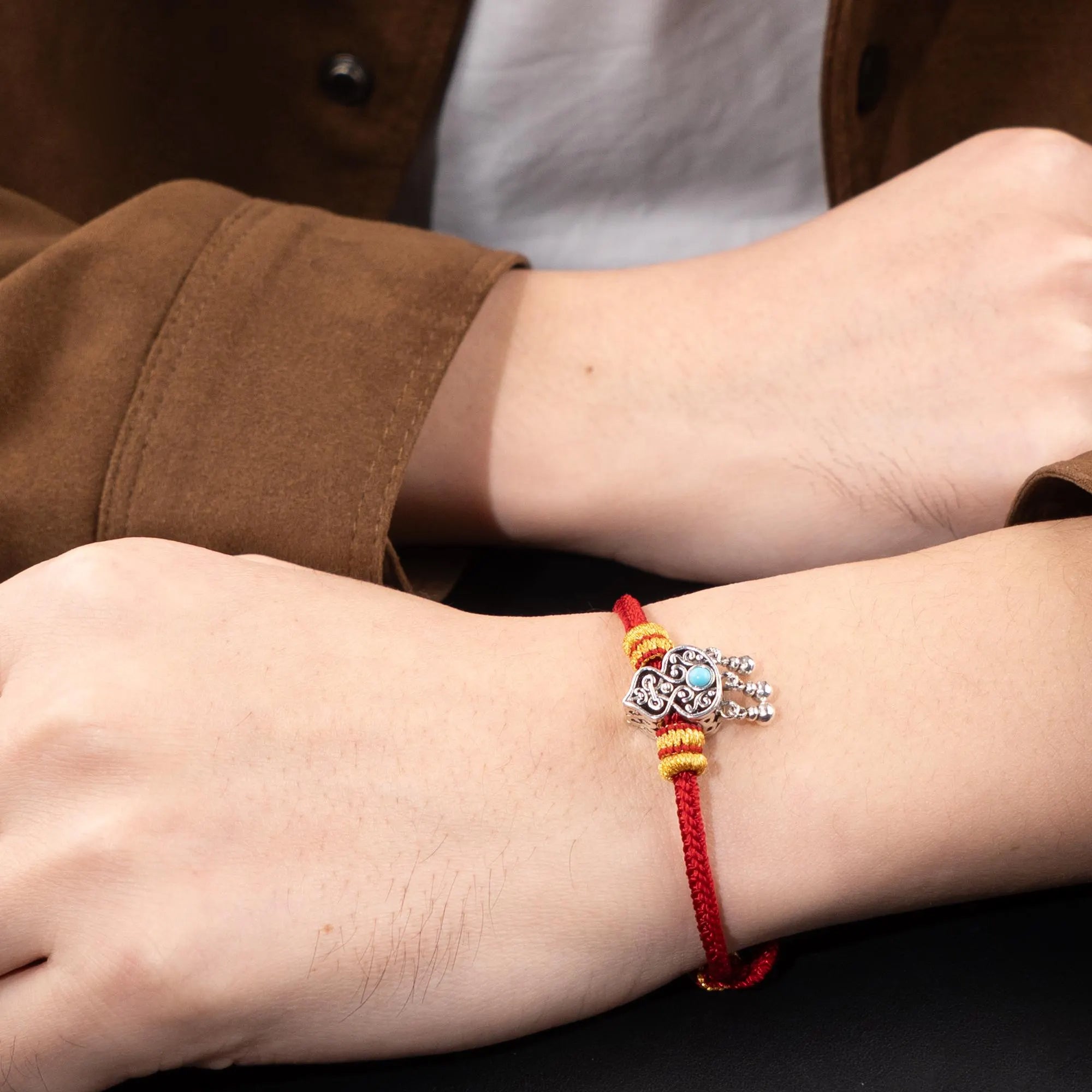 Handwoven Red String Bracelet with Tibetan Silver Gourd Amulet, Healing Energy & Protection Talisman
