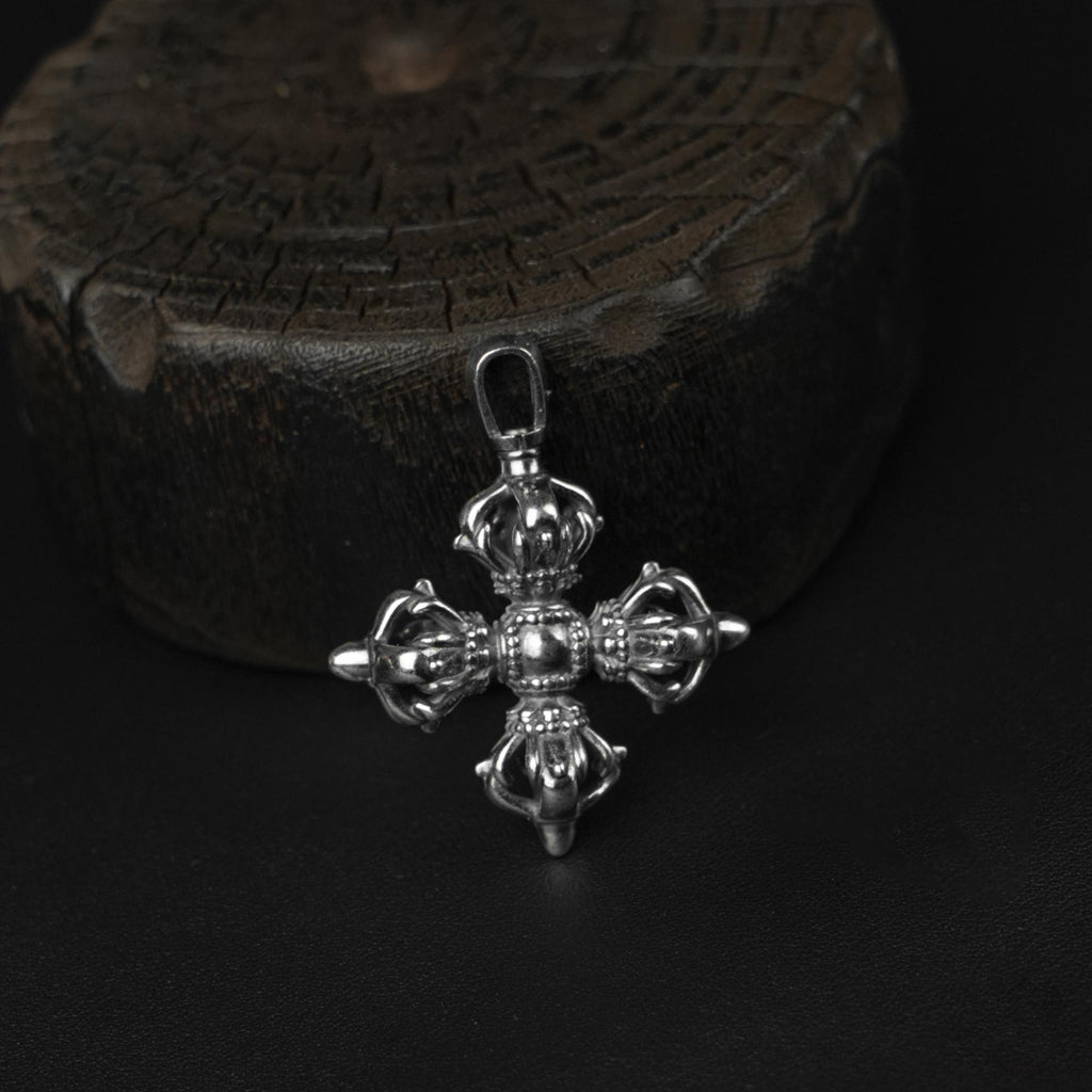 Tibetan Cross Vajra Necklace, Handwoven Adjustable Cord with Jade Cong Knots, Buddhist Spiritual Gift for Protection