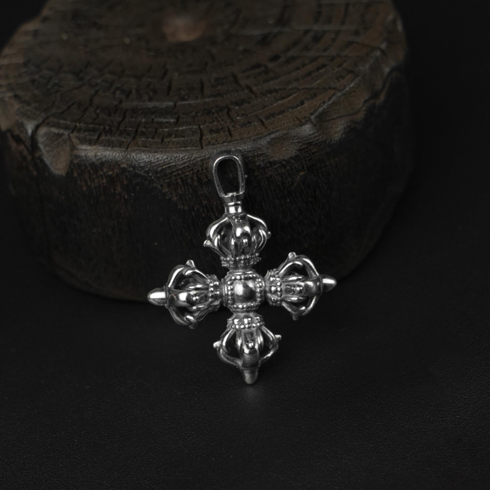 Tibetan Cross Vajra Necklace, Handwoven Adjustable Cord with Jade Cong Knots, Buddhist Spiritual Gift for Protection