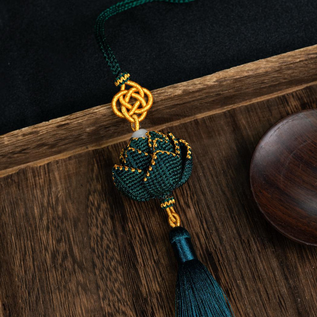 Lotus Car Mirror Charm – Handmade Woven Lotus Pendant | New Car Gift, Car Accessory & Bag Charm, Car Mirror Hanging, Gift for Women and Moms