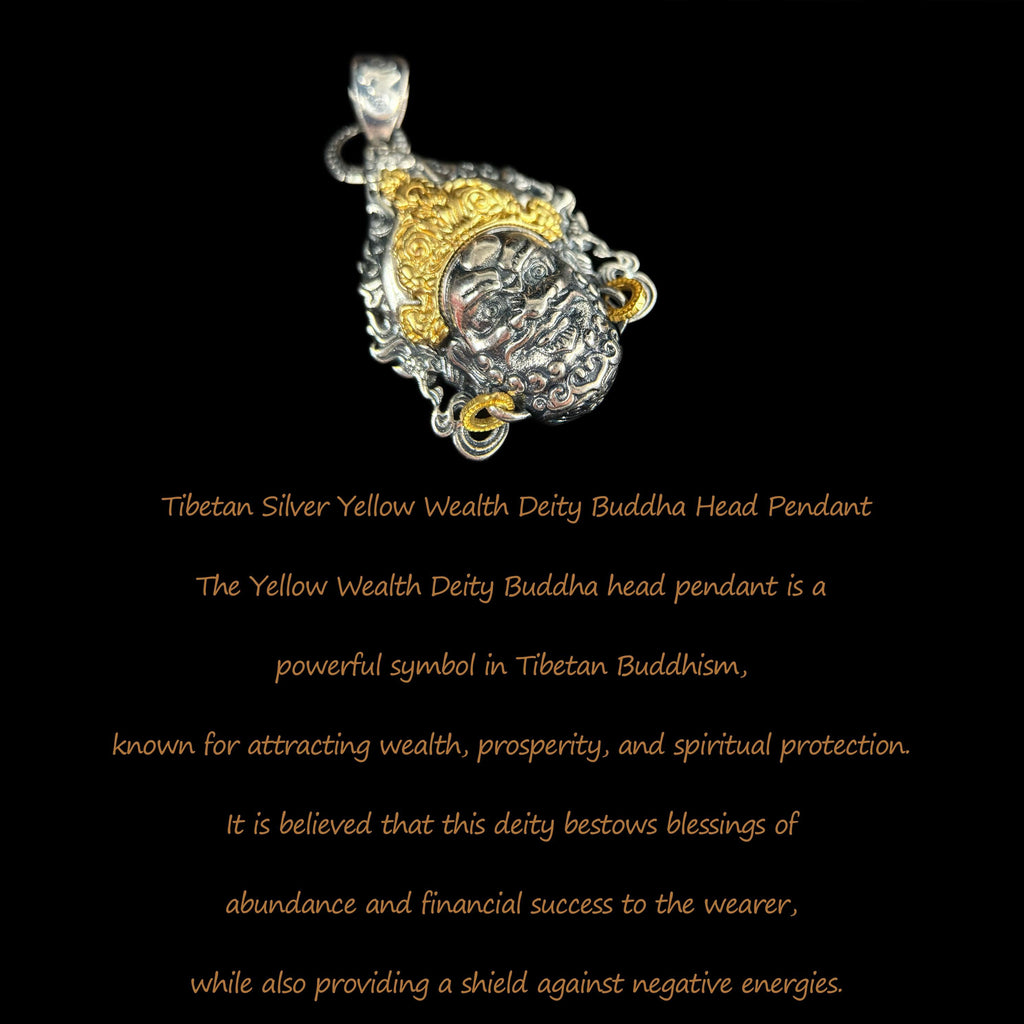 Handcrafted Adjustable Soaring Necklace with Tibetan Silver Yellow Wealth Deity Buddha Head Pendant – A Spiritual Gift of Tibetan Buddhism