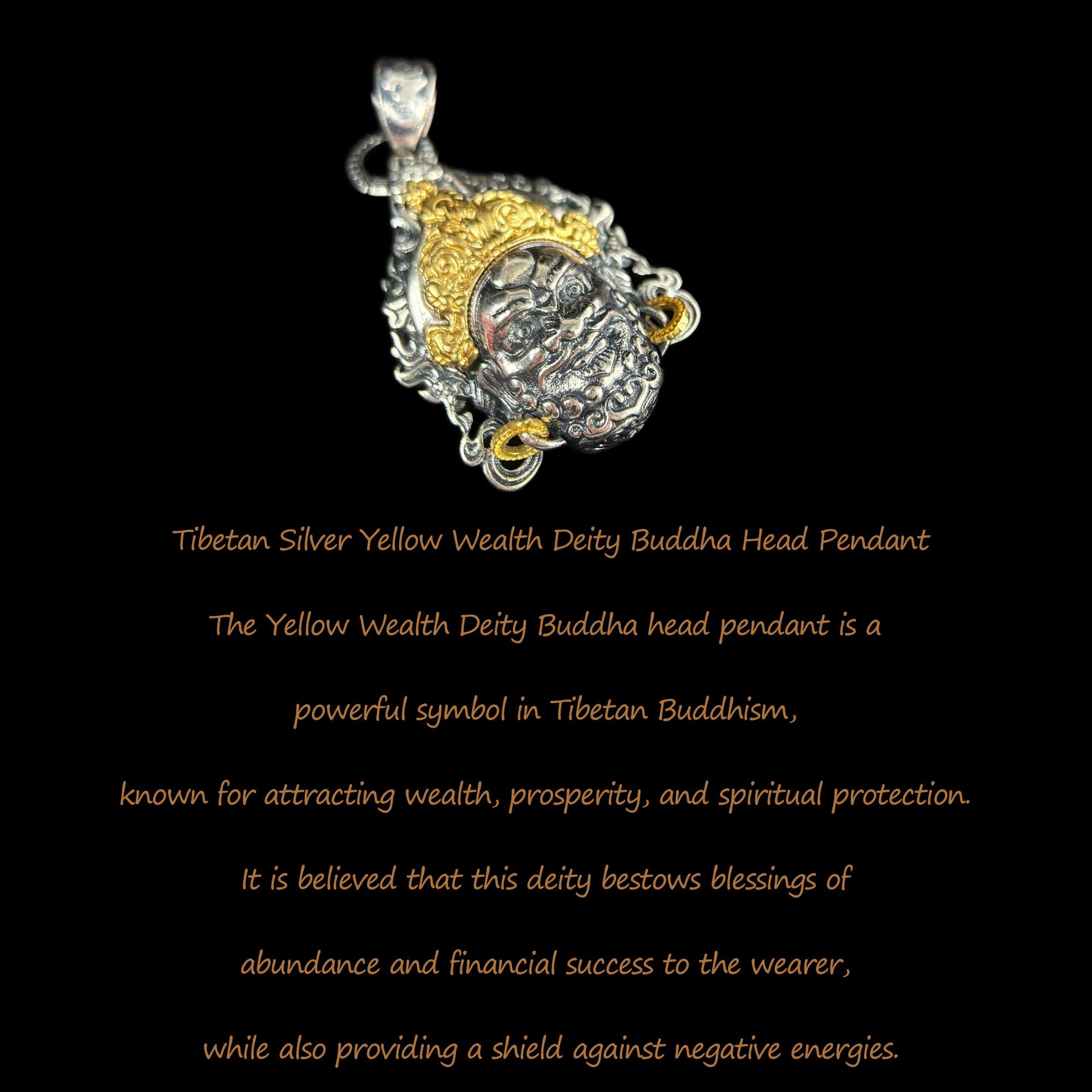 Handcrafted Adjustable Soaring Necklace with Tibetan Silver Yellow Wealth Deity Buddha Head Pendant – A Spiritual Gift of Tibetan Buddhism