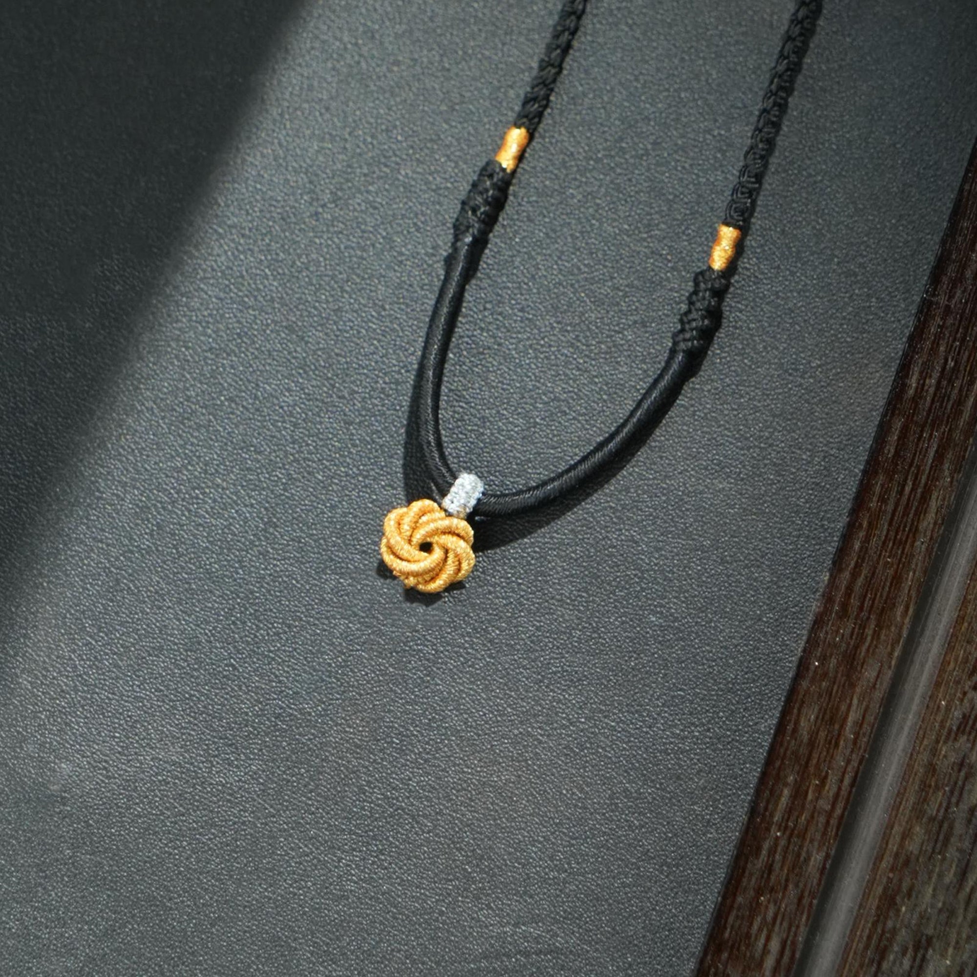 Adjustable Academic Success Charm Necklace, Handwoven Mini Vajra & Mandala Knots, Black Energy Jewelry