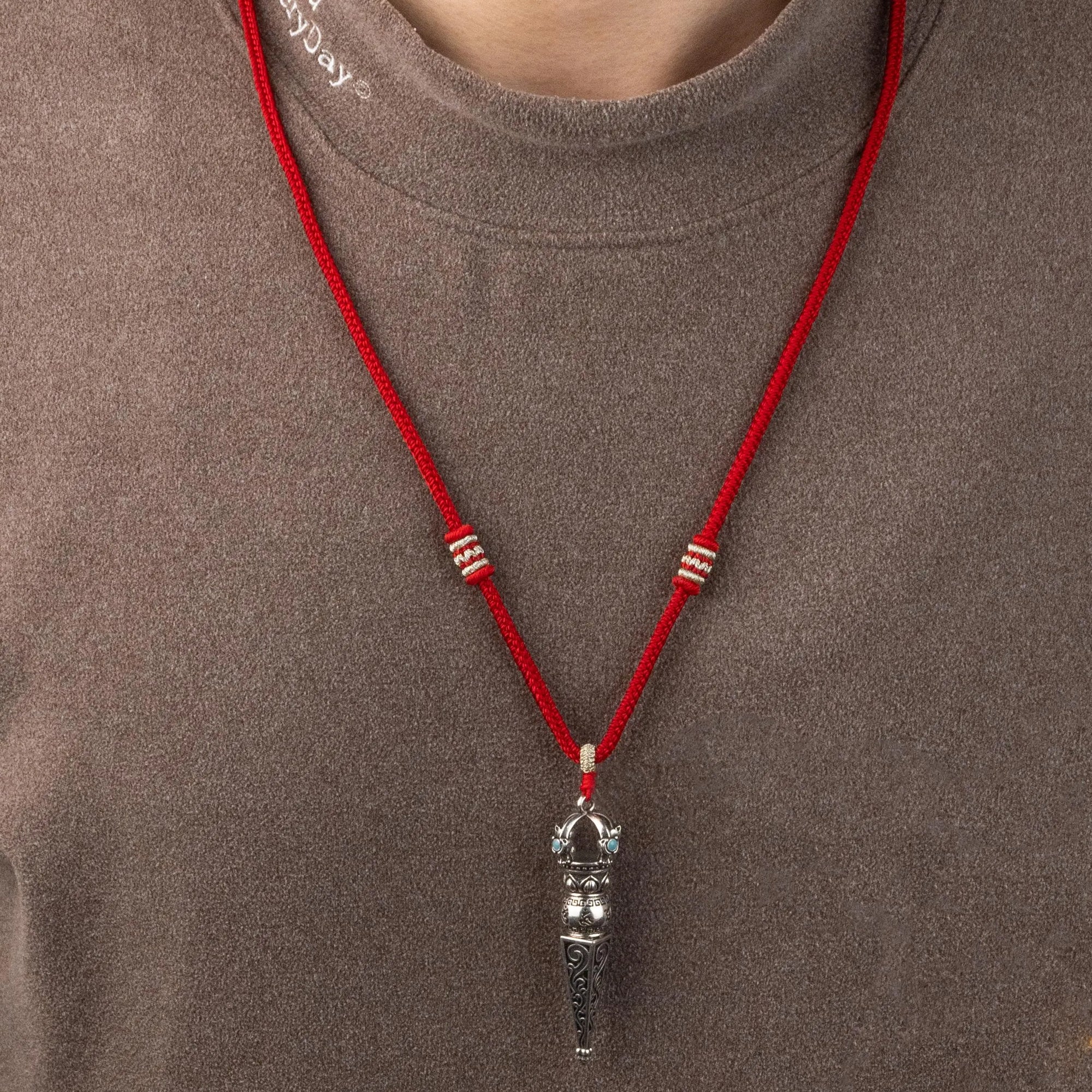 Tibetan Vajra Prayer Wheel Necklace, Handwoven Fortune Longevity Cord, Adjustable Career Wealth Protection Amulet Gift