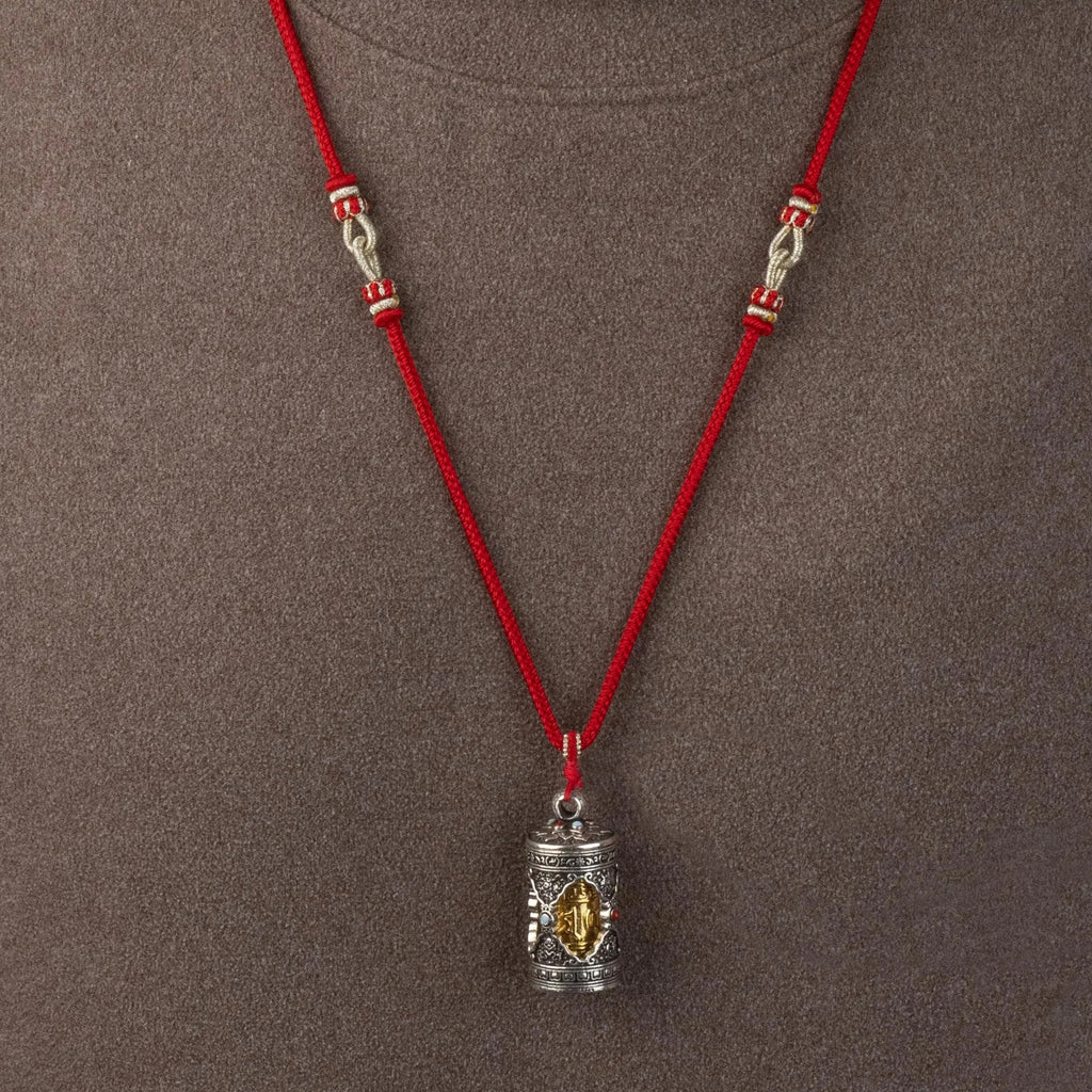 Tibetan Buddhist Gau Box Necklace, Handwoven Everlasting Adjustable Cord, Personal Prayer Wheel Amulet for Protection