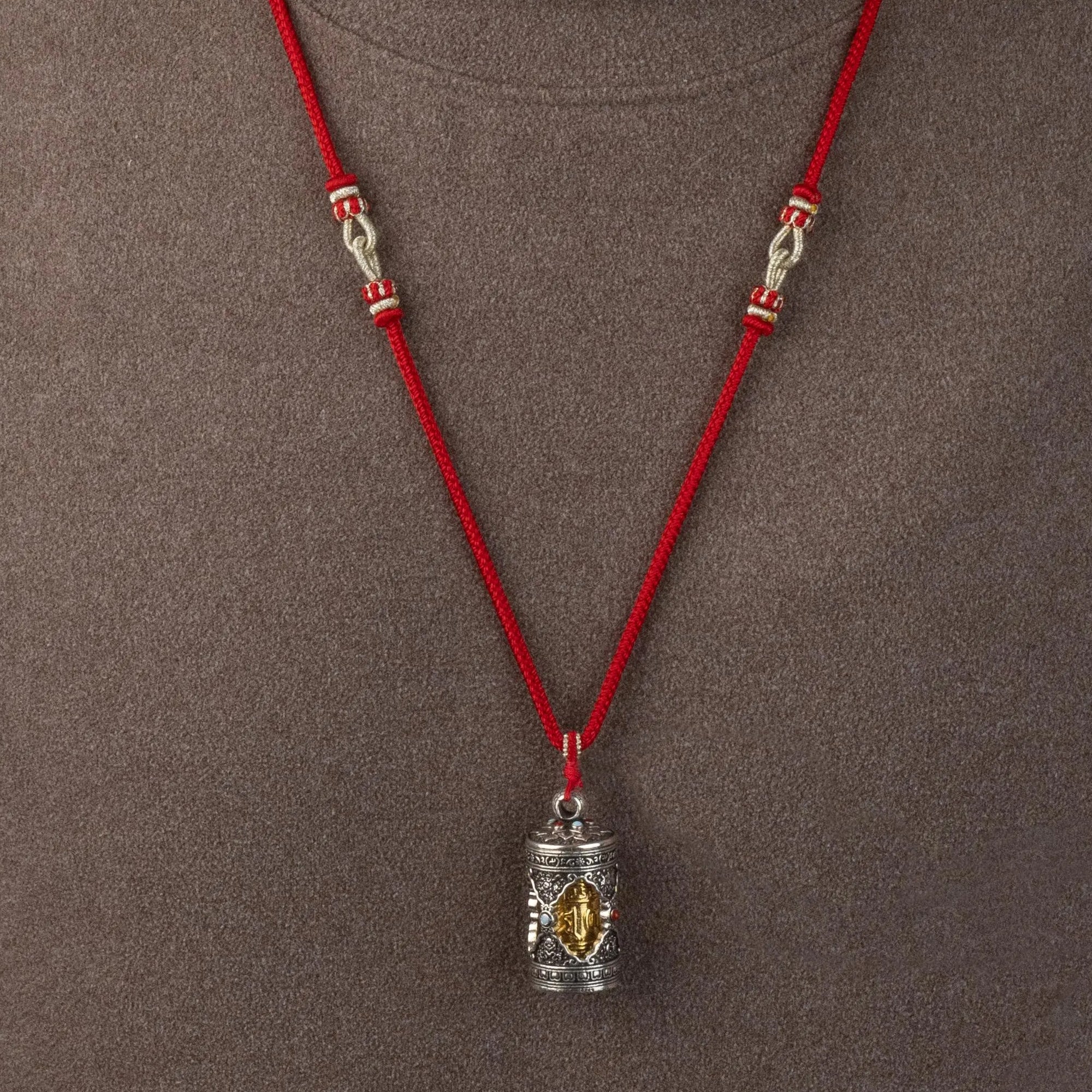 Tibetan Buddhist Gau Box Necklace, Handwoven Everlasting Adjustable Cord, Personal Prayer Wheel Amulet for Protection