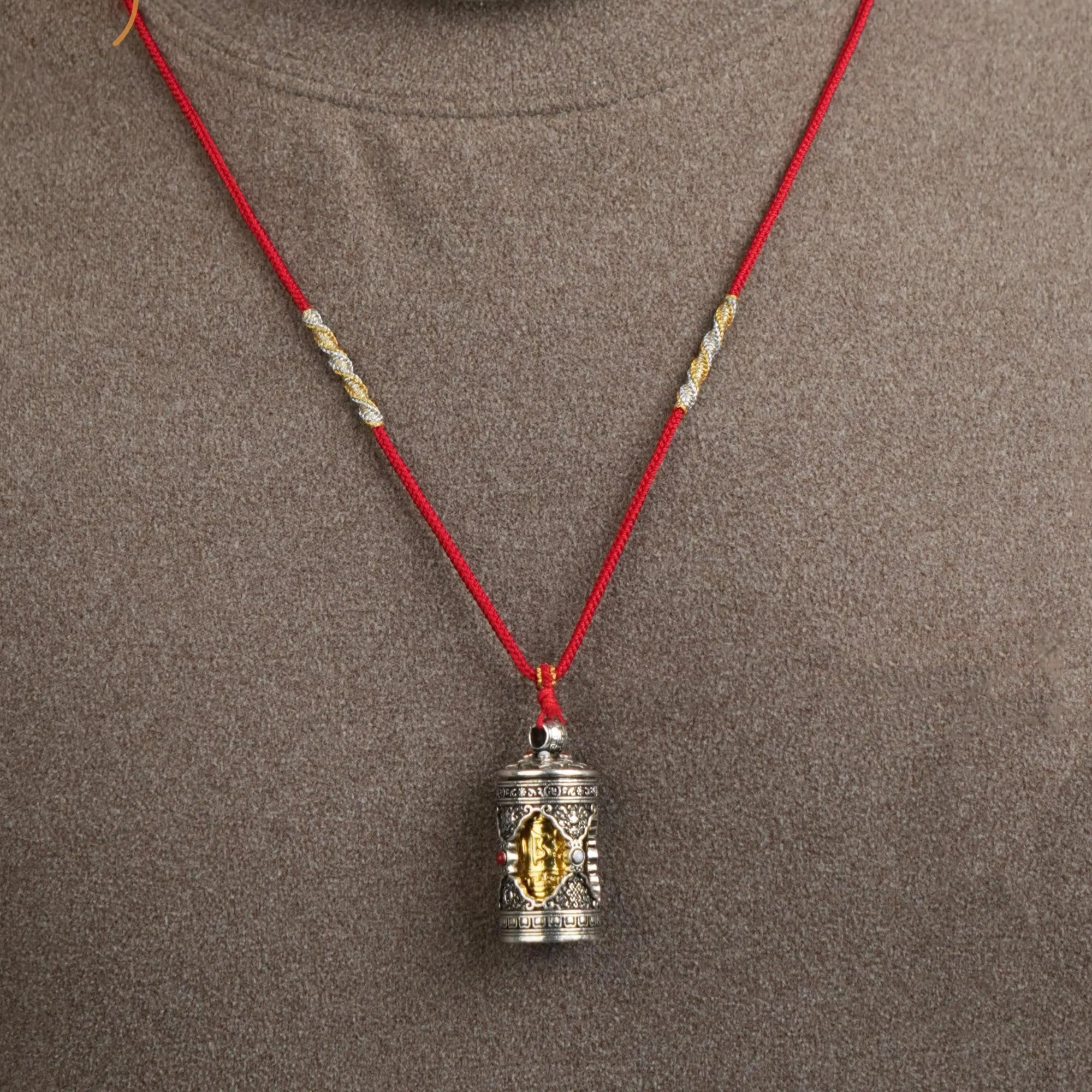 Handwoven Tibetan Buddhist Adjustable Necklace, Red Lucky Knot & Mantra Pendant, Spiritual Gift for Protection and Success