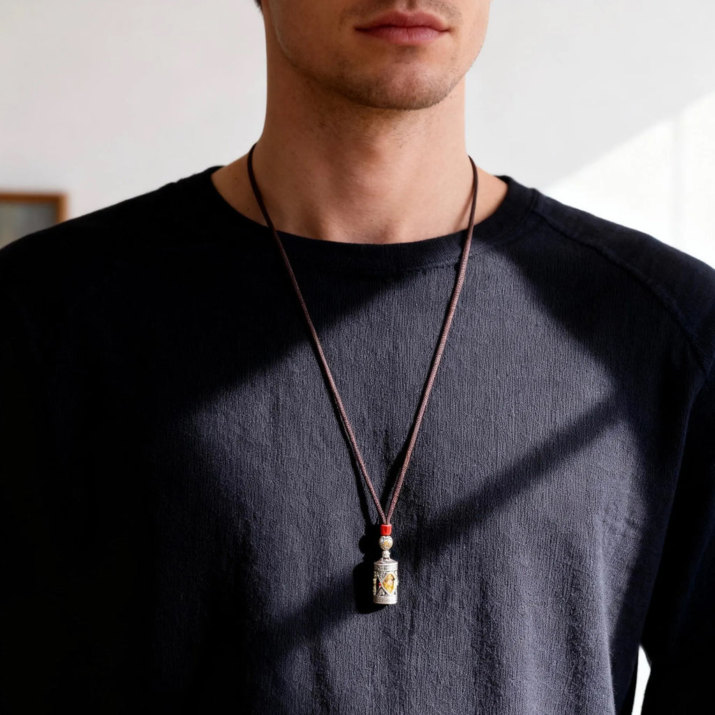 Original Six-Syllable Mantra Design Kāhu Box Portable Accessory, Tibetan Buddhist Blessing Pendant Necklace.