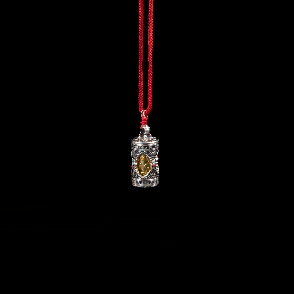 Tibetan Buddhist Gau Box Necklace, Handwoven Everlasting Adjustable Cord, Personal Prayer Wheel Amulet for Protection