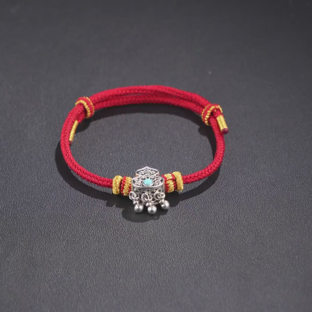 Handwoven Red String Bracelet with Tibetan Silver Gourd Amulet, Healing Energy & Protection Talisman