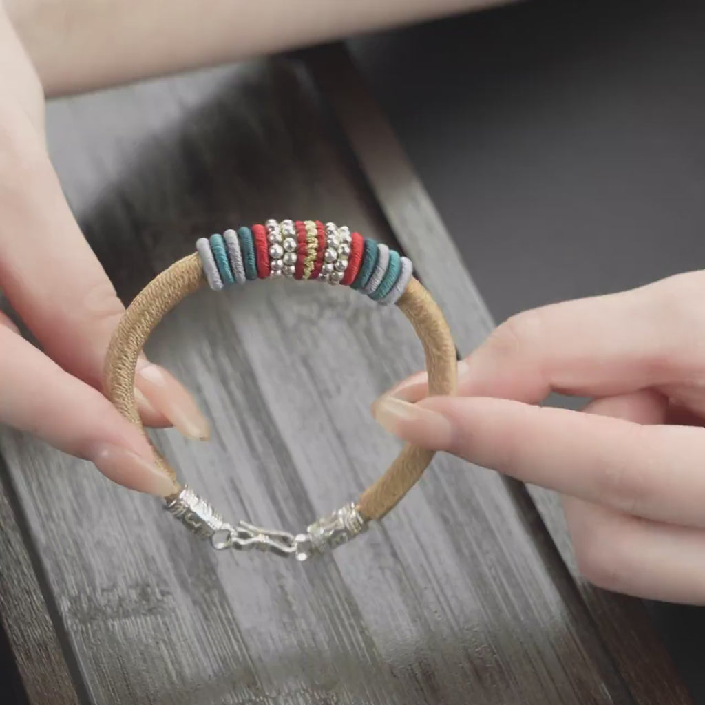 Handmade Tibetan Lucky Knot Bracelet, 925 Silver Clasp, Adjustable Spiritual Protection Amulet for Men & Women, Earthy Energy Jewelry